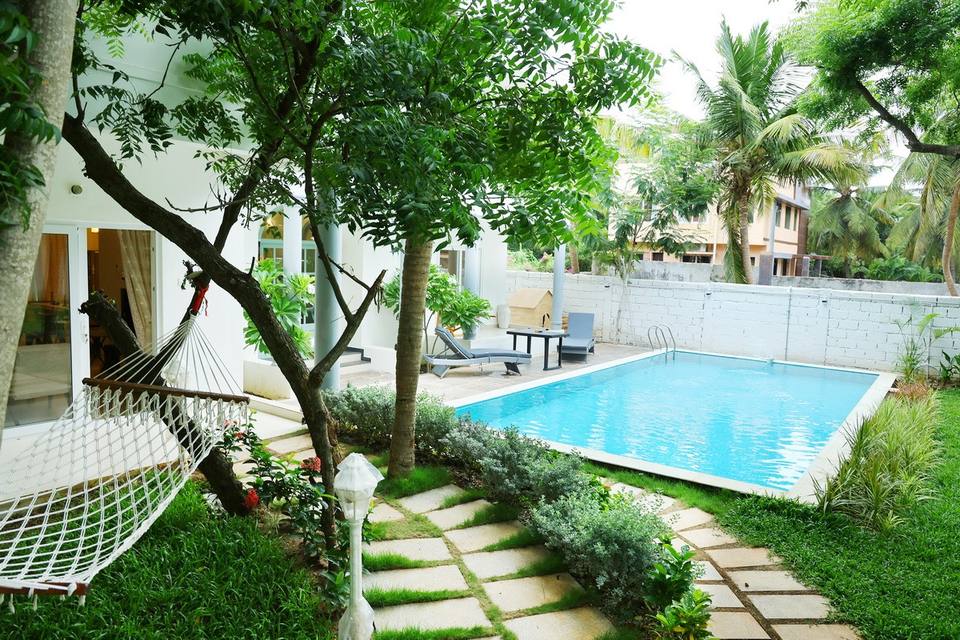 Hammock under the trees, by the pool