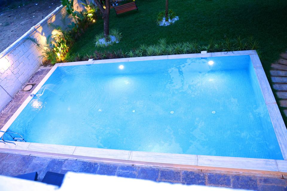 The pool at dusk from above
